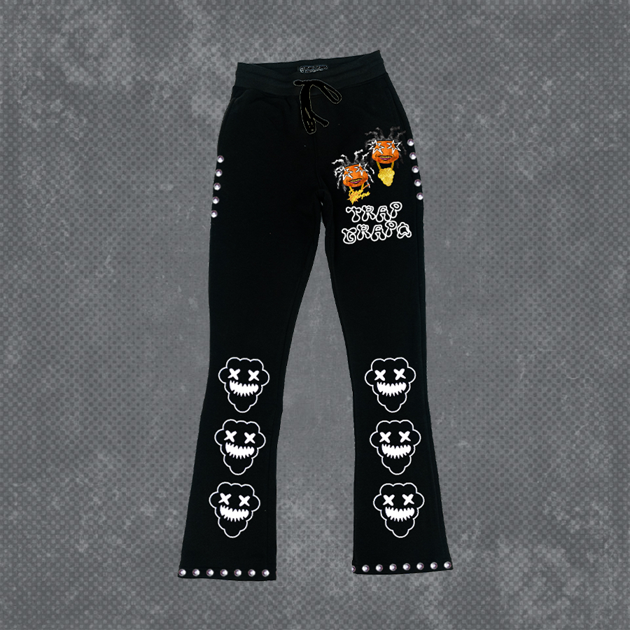 Black “Grapo Rockk” Rhinestone Flare SweatPants 🔥