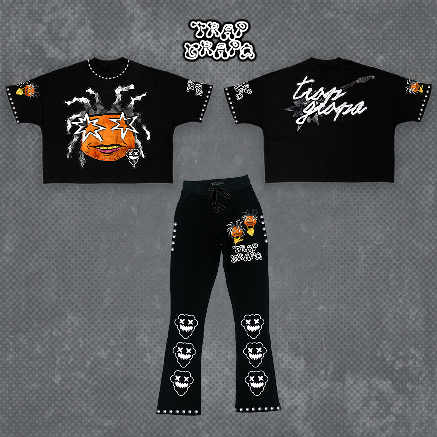 Black “Grapo Rockk” Rhinestone Flare SweatPants 🔥
