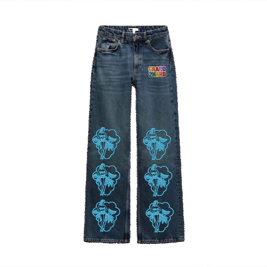 “Grapo2Hard” Baby Blue Miami Nightz Straight Jeans