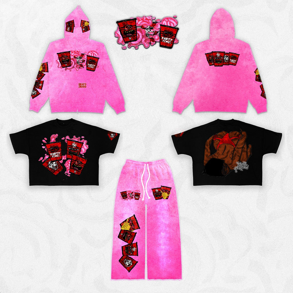 She Wanna Party With Grapo “Party Cup” Pink Flare Sweatpants [Exclusive]