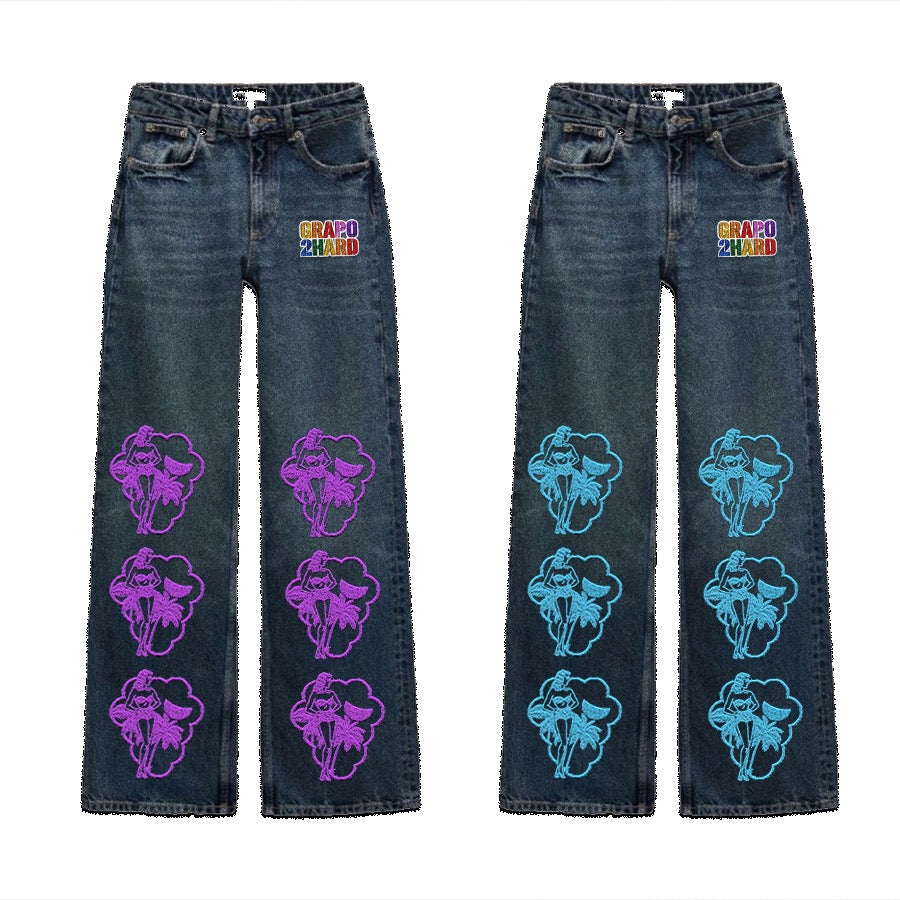 “Grapo2Hard” Baby Blue Miami Nightz Straight Jeans