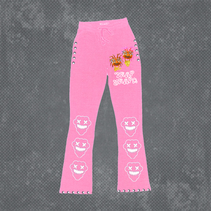 Pink “Grapo Rockk” Rhinestone Flare SweatPants 🔥